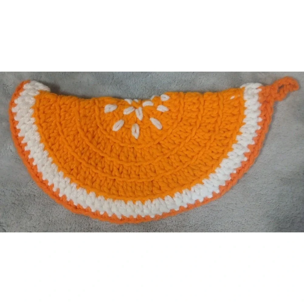 4 Handmade Crochet Pot Holders Fruit Slices Orange‎ Lime Lemon Watermelon READ
